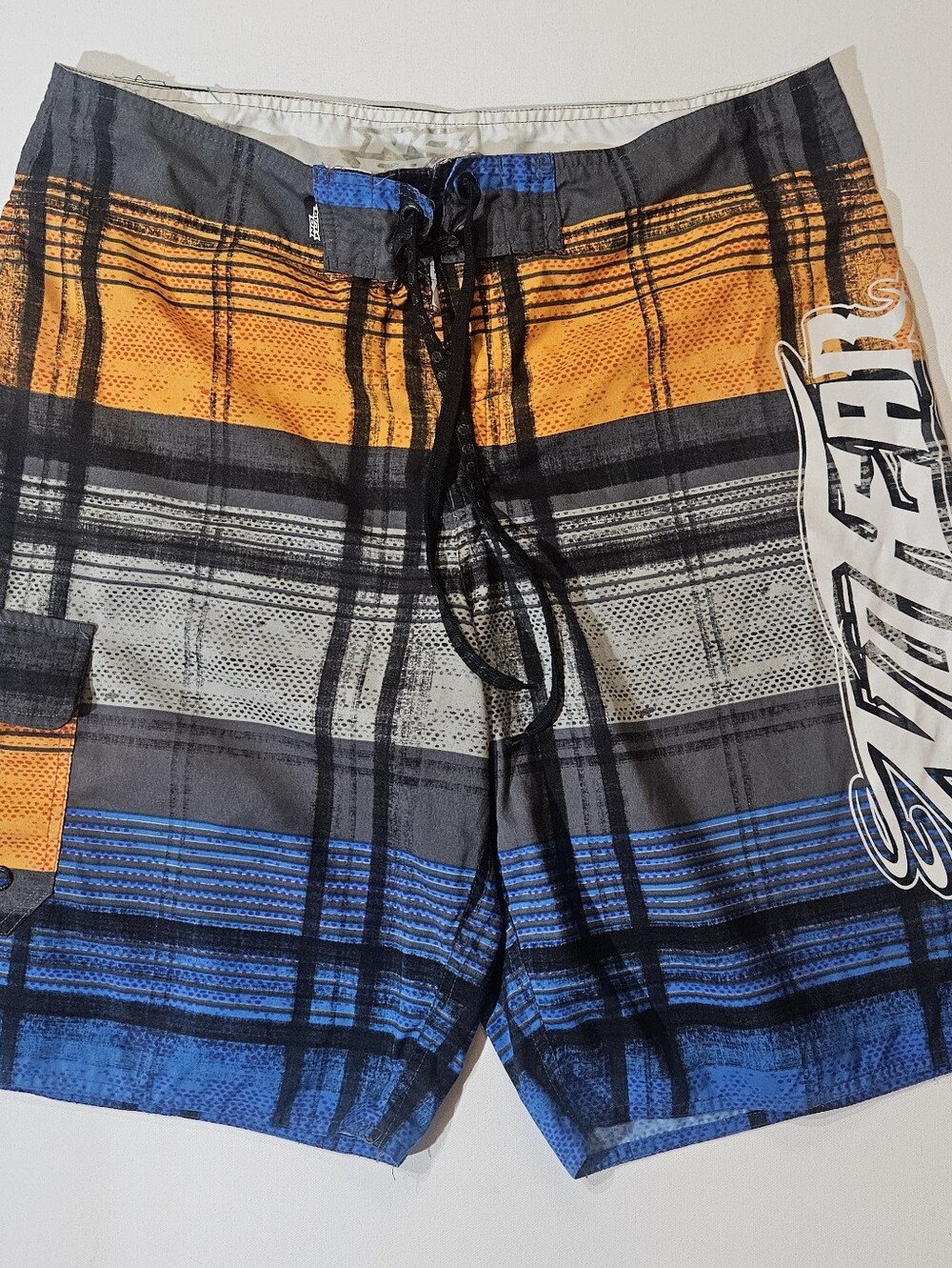 No Fear Swim Trunks Mens 36 Blue Grey Yellow Beachy Activewear Hybrid Shorts